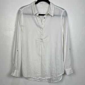 Women’s White Long-Sleeve Button Henley Shirt